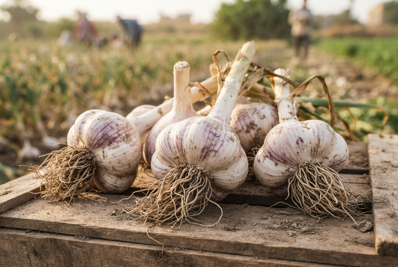 Premium Egyptian Garlic bulbs close-up